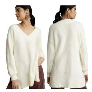 PILCRO ANTHROPOLOGIE | Women's Small SOFT Cream Teddy V-Neck Tunic Sweater Dress